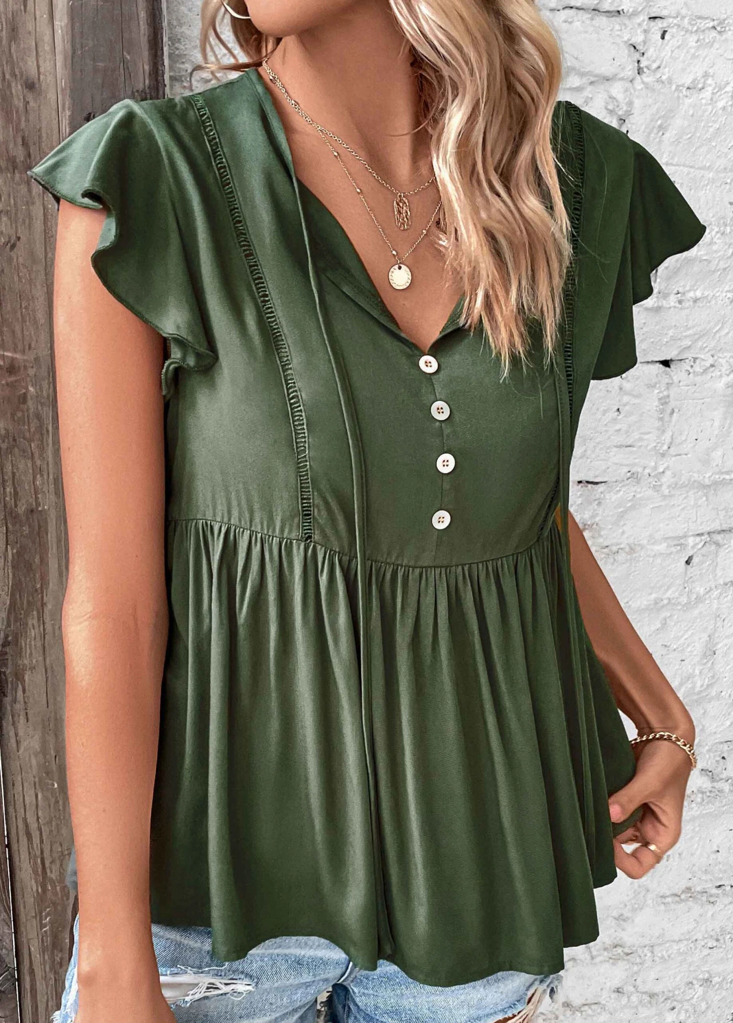 Blackish Green Ruched Short Sleeve T Shirt 4 Blackish Green Ruched Short Sleeve T Shirt - Image 4