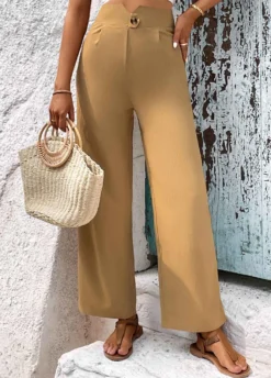 Light Camel Button High Waisted Pants -LICA Clothing Shop 331268 P 1680769478543