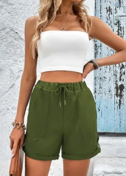 Olive Green Pocket Drawastring High Waisted Shorts 7 Olive Green Pocket Drawastring High Waisted Shorts -LICA Clothing Shop 331383 P 16811751282863