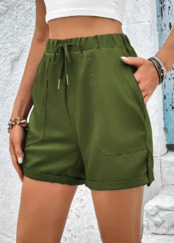 Olive Green Pocket Drawastring High Waisted Shorts 6 Olive Green Pocket Drawastring High Waisted Shorts -LICA Clothing Shop 331383 P 16811751284002