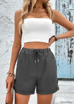 Grey Pocket Drawastring High Waisted Shorts -LICA Clothing Shop 331384 P 16811237282403
