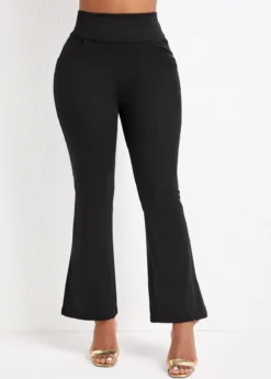 Black Pocket Flare Leg Elastic Waist Pants -LICA Clothing Shop 331394 P 16820714770302