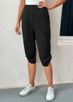 Black Pocket Jogger Elastic Waist High Waisted Pants -LICA Clothing Shop 331675 P 16833772892402