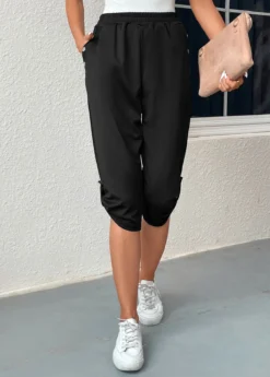 Black Pocket Jogger Elastic Waist High Waisted Pants -LICA Clothing Shop 331675 P 16833772896765