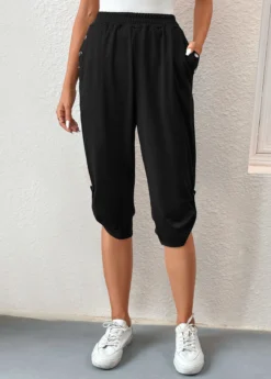Black Pocket Jogger Elastic Waist High Waisted Pants -LICA Clothing Shop 331675 P 16833772899844