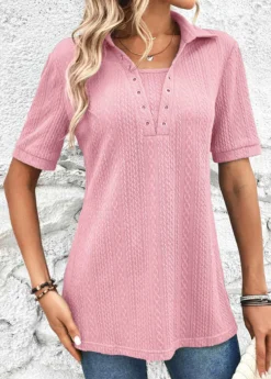 Pink Eyelet Short Sleeve T Shirt -LICA Clothing Shop 332042 P 16818141718044