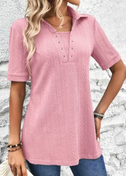 Pink Eyelet Short Sleeve T Shirt -LICA Clothing Shop 332042 P 16818141718642