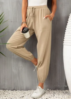 Light Camel Pocket Drawastring High Waisted Jogger Pants -LICA Clothing Shop 332194 P 16837179817352