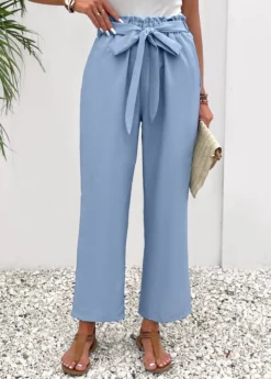 Dusty Blue Pocket Elastic Waist High Waisted Pants -LICA Clothing Shop 332197 P 16838871184814