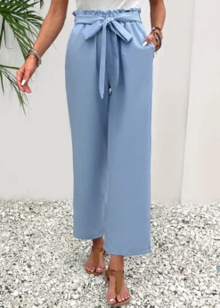 Dusty Blue Pocket Elastic Waist High Waisted Pants -LICA Clothing Shop 332197 P 16838871185762