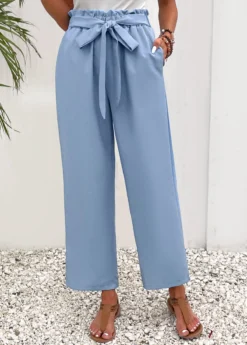 Dusty Blue Pocket Elastic Waist High Waisted Pants -LICA Clothing Shop 332197 P 16838871186583