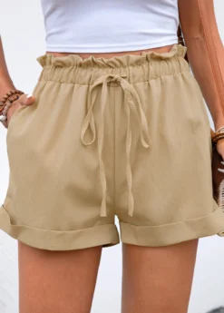 Light Camel Smocked Regular Elastic Waist Shorts -LICA Clothing Shop 332562 P 16849782396894