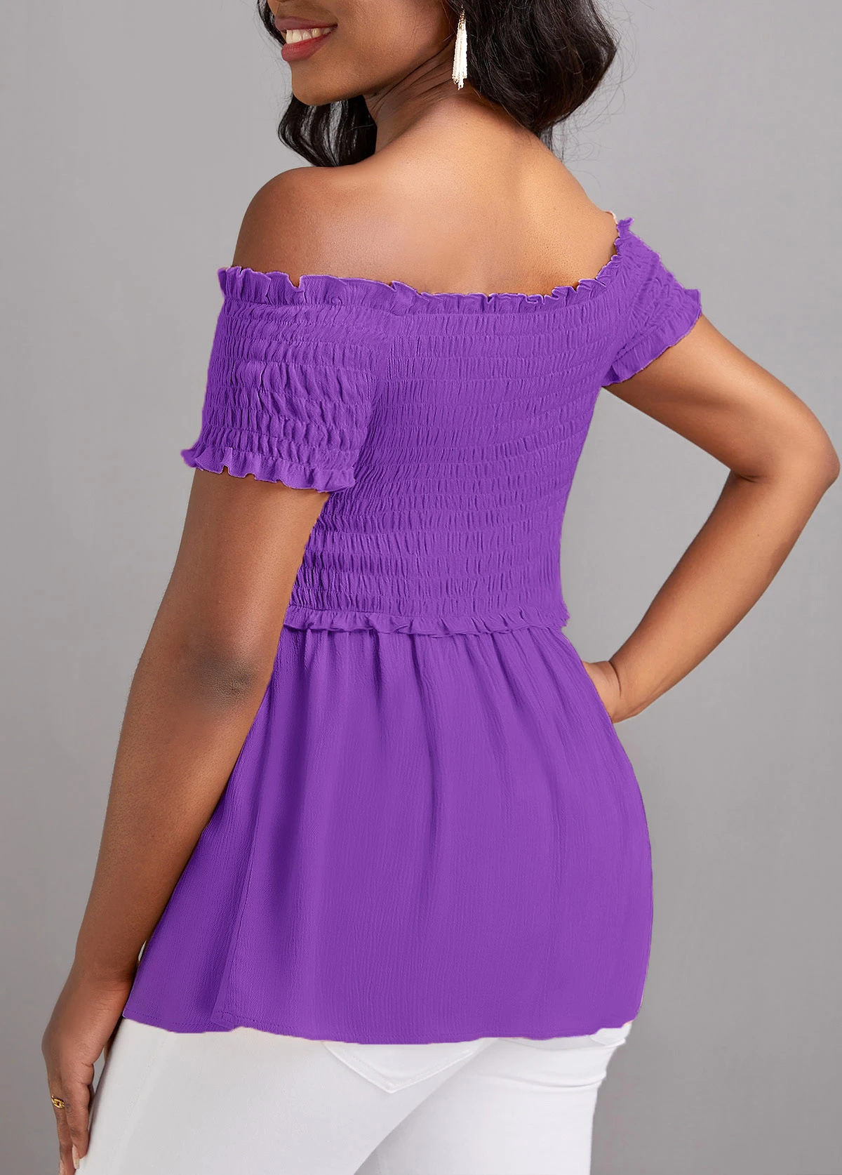 Neon Violet Smocked Short Sleeve T Shirt 2 Neon Violet Smocked Short Sleeve T Shirt - Image 2