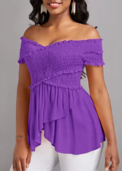 Neon Violet Smocked Short Sleeve T Shirt 7 Neon Violet Smocked Short Sleeve T Shirt -LICA Clothing Shop 332609 P 16836964416422