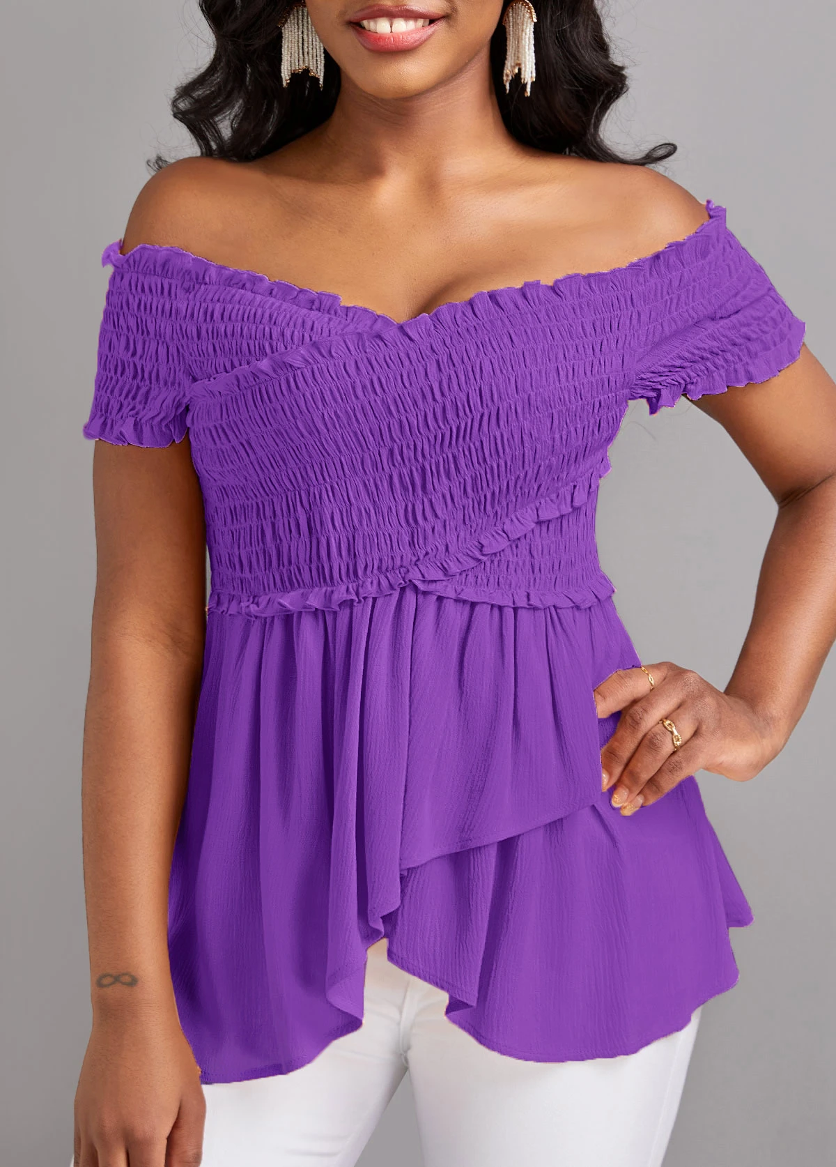 Neon Violet Smocked Short Sleeve T Shirt 1 Neon Violet Smocked Short Sleeve T Shirt