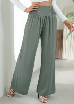 Sage Green Smocked Elastic Waist High Waisted Pants -LICA Clothing Shop 332702 P 1690365009133