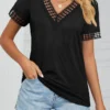 Black Patchwork Short Sleeve V Neck T Shirt