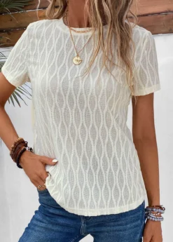 Beige Lightweight Short Sleeve Round Neck T Shirt -LICA Clothing Shop 333375 P 16854384124242