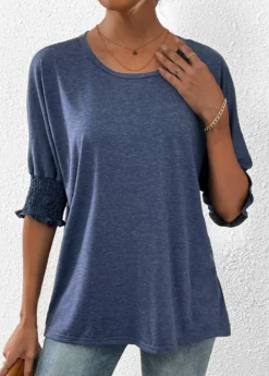 Navy Smocked Half Sleeve Round Neck T Shirt 6 Navy Smocked Half Sleeve Round Neck T Shirt -LICA Clothing Shop 333584 P 16860501322243