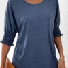 Navy Smocked Half Sleeve Round Neck T Shirt