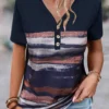 Navy Button Striped Short Sleeve T Shirt