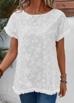 White Embroidery Short Sleeve Boat Neck T Shirt 10 White Embroidery Short Sleeve Boat Neck T Shirt -LICA Clothing Shop 334181 P 16856093931804