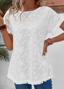White Embroidery Short Sleeve Boat Neck T Shirt 9 White Embroidery Short Sleeve Boat Neck T Shirt -LICA Clothing Shop 334181 P 16856093935293