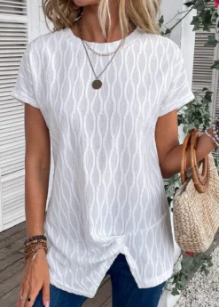 White Twist Short Sleeve Round Neck T Shirt -LICA Clothing Shop 334510 P 16866391228740