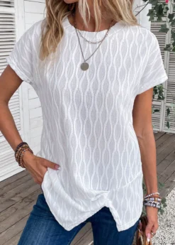 White Twist Short Sleeve Round Neck T Shirt