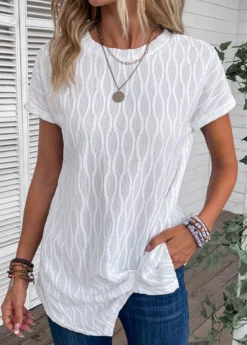 White Twist Short Sleeve Round Neck T Shirt -LICA Clothing Shop 334510 P 16866391237402