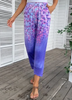 Multi Color Pocket Ditsy Floral Print Jogger Pants