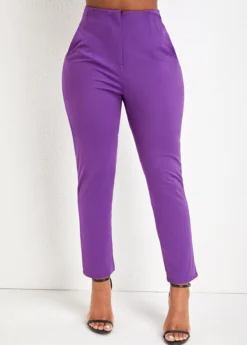 Purple Pocket Skinny Zipper Fly High Waisted Pants -LICA Clothing Shop 334601 P 16856128963443