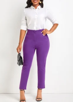 Purple Pocket Skinny Zipper Fly High Waisted Pants -LICA Clothing Shop 334601 P 16856128967970