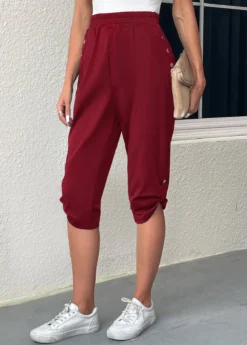 Wine Red Pocket Jogger Elastic Waist Pants