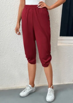 Wine Red Pocket Jogger Elastic Waist Pants -LICA Clothing Shop 334705 P 16848397534652