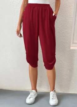 Wine Red Pocket Jogger Elastic Waist Pants -LICA Clothing Shop 334705 P 16848397536465