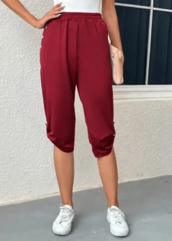 Wine Red Pocket Jogger Elastic Waist Pants -LICA Clothing Shop 334705 P 16848397537464
