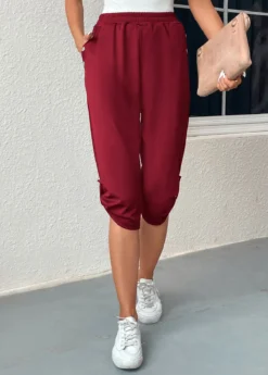 Wine Red Pocket Jogger Elastic Waist Pants -LICA Clothing Shop 334705 P 16848397539453