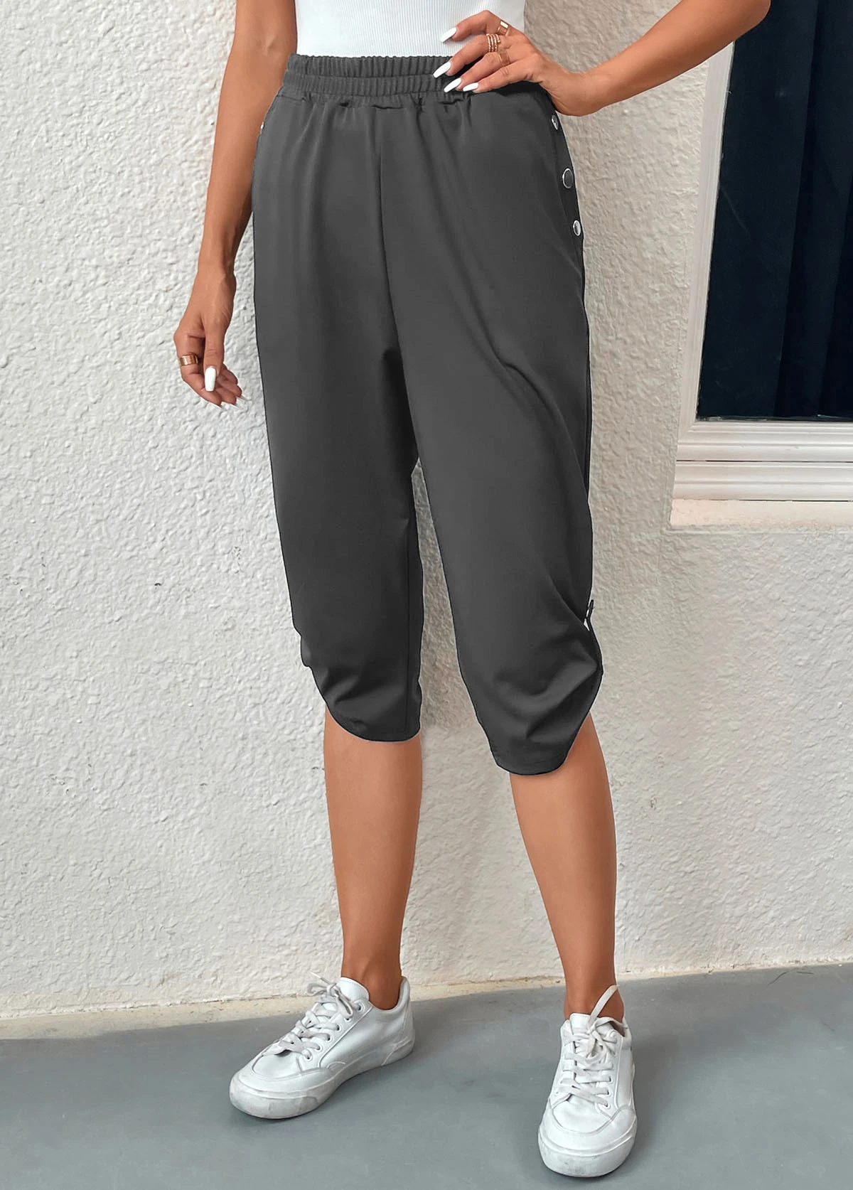 Dark Grey Pocket Jogger Elastic Waist Pants 4 Dark Grey Pocket Jogger Elastic Waist Pants - Image 4
