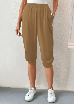 Light Camel Pocket Jogger Elastic Waist Pants -LICA Clothing Shop 334707 P 16848397563755