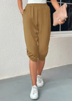 Light Camel Pocket Jogger Elastic Waist Pants -LICA Clothing Shop 334707 P 16848397569373