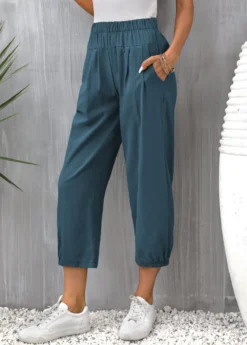 Peacock Blue Pocket Elastic Waist Pants -LICA Clothing Shop 335001 P 16850967955442