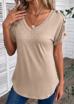 Light Camel Button Short Sleeve T Shirt -LICA Clothing Shop 335047 P 16866391208773