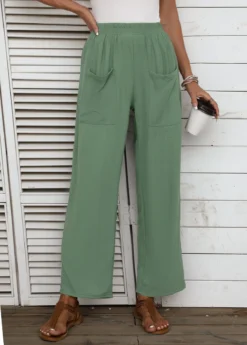 Sage Green Pocket Regular Elastic Waist Pants -LICA Clothing Shop 335603 P 16878639830223