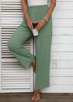 Sage Green Pocket Regular Elastic Waist Pants -LICA Clothing Shop 335603 P 16878639833712