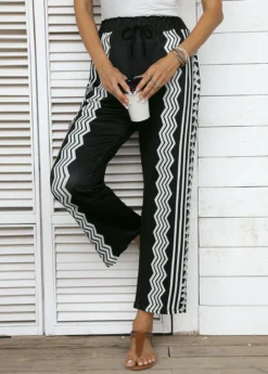 Black Pocket Geometric Print Regular Elastic Waist Pants -LICA Clothing Shop 335673 P 16884662978333