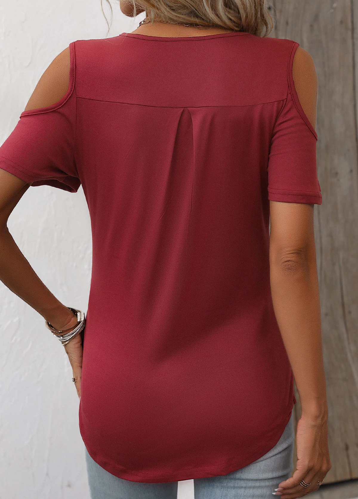 Wine Red Zipper Short Sleeve T Shirt 2 Wine Red Zipper Short Sleeve T Shirt - Image 2