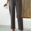 Dark Grey Pocket Elastic Waist High Waisted Pants