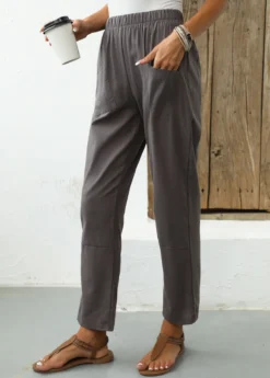 Dark Grey Pocket Elastic Waist High Waisted Pants -LICA Clothing Shop 336148 P 16883784908042