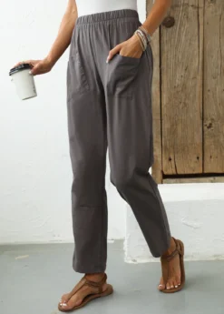 Dark Grey Pocket Elastic Waist High Waisted Pants -LICA Clothing Shop 336148 P 16883784909204
